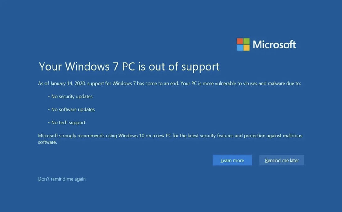 Windows 7 End of Support Notice